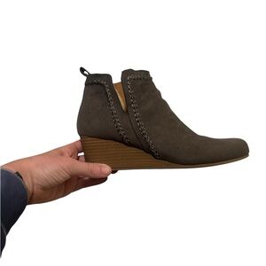 Dolce Vita Gray Suede Wedge Bootie with Side Zipper and Braid Detail: Size 7
